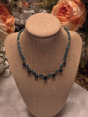 New Emerald & Sapphire Beaded Drop Necklace In 14K Gold Fill